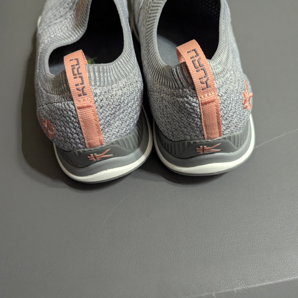 Gray and Pink Knit Slip-On Sneakers